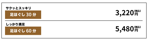 足ほぐしメニュー（2025/10/15〜）